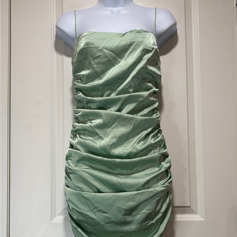 Hello Molly Sage Green Gathered Mini Dress